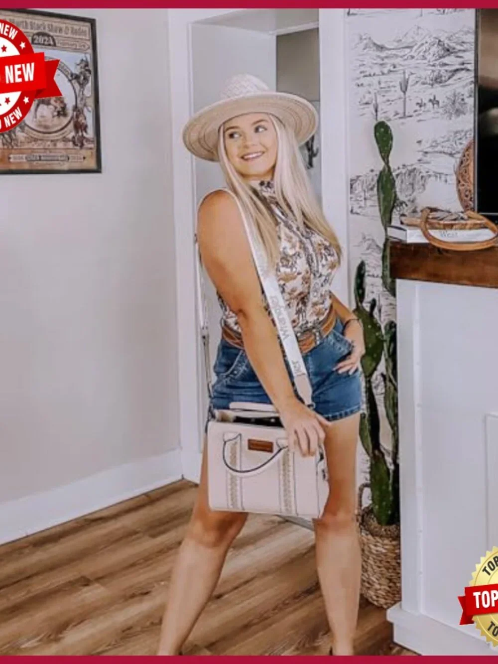 Western Whipstitch Tote Bag with Slim Card Holder Wristlet Set - Picture 2 of 6